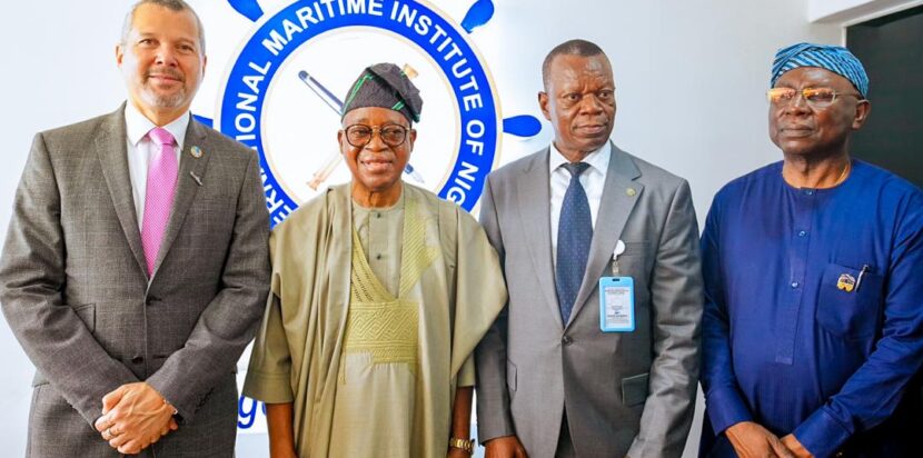 L-R: Secretary-General of the International Maritime Organization (IMO), Arsenio Domínguez; Minister of Marine and Blue Economy, Adegboyega Oyetola; Director-General, International Maritime Institute of Nigeria, Rear Admiral Thaddeus Udofia (rtd) and Director-General, Nigerian Maritime Administration and Safety Agency (NIMASA), Dr Dayo Mobereola.